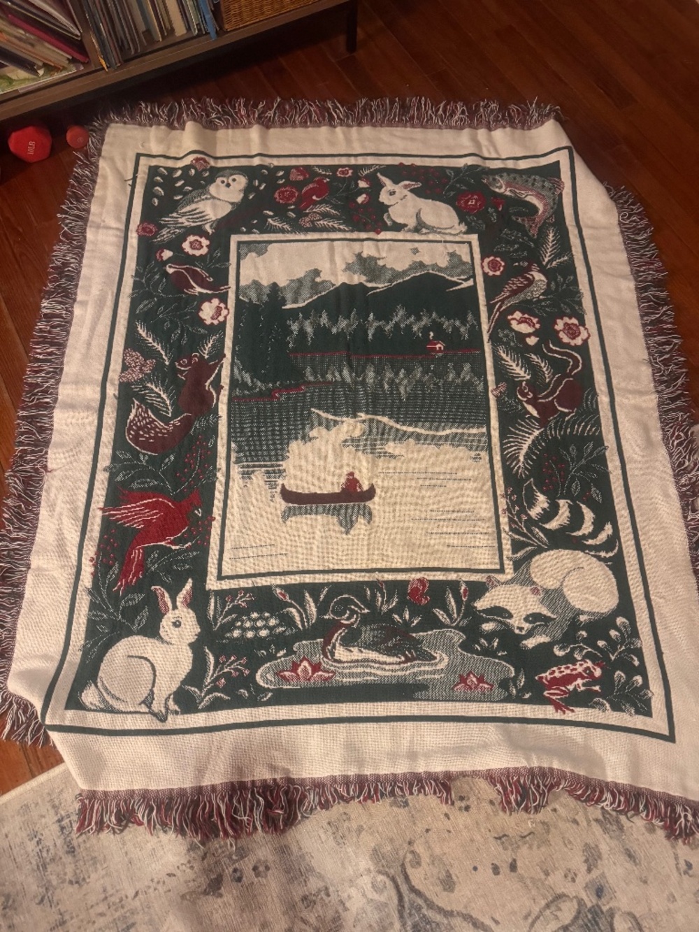 Vintage rare LL bean blanket with nature scenes on both sides